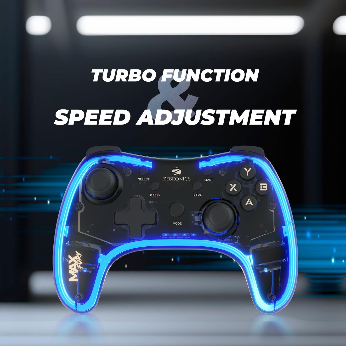 Zebronics MAX FURY Transparent RGB LED Illuminated Wired Gamepad for Windows PC, Android, with Dual analog sticks, Quad front triggers, Dual motors force, Haptic Feedback, Supports X-Input & D-Input.