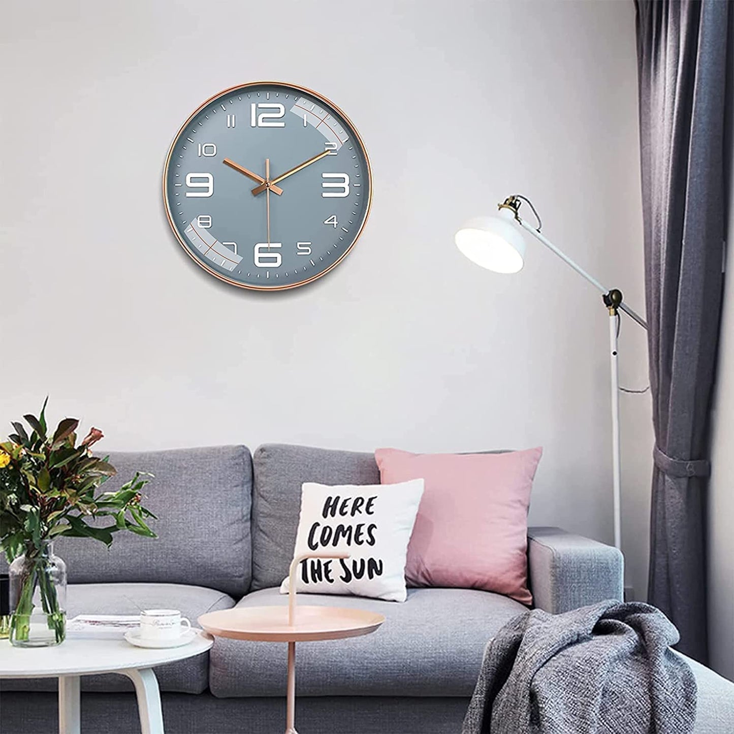 Rylan Wall Clock 12" Silent Quartz Decorative Latest Analog Wall Clock Non-Ticking Classic Clock Battery Operated Round Easy to Read for Room/Home/Kitchen/Bedroom/Office/School, Plastic - Grey Gold