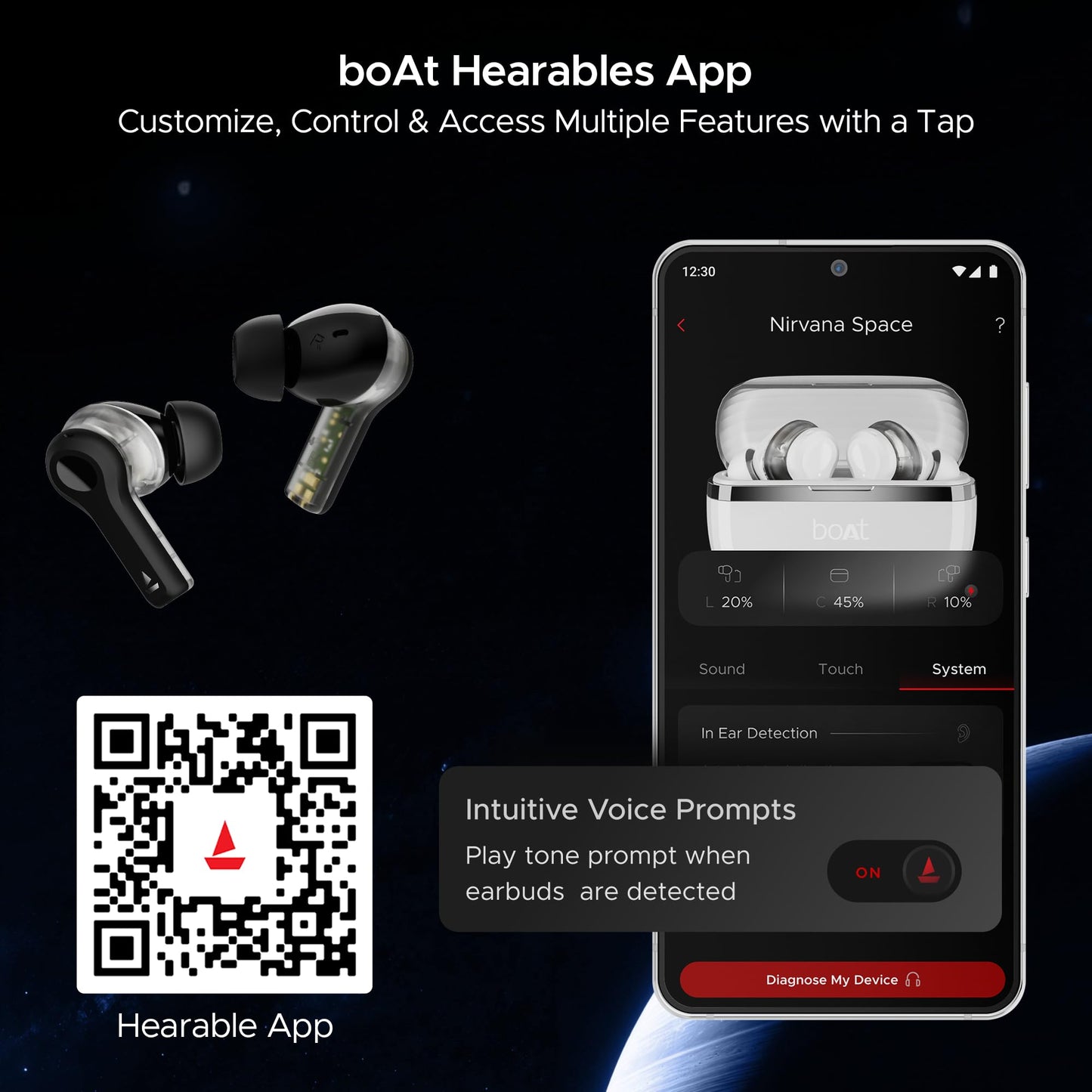 boAt Nirvana Space Truly Wireless in-Ear Earbuds w/ 360º Spatial Audio, ANC (~32dB),100HRS Playback,4 Mics w/AI-ENx™,in-Ear Detection,DLC Drivers, Multipoint Connectivity Ear Buds TWS (Cosmic Black)