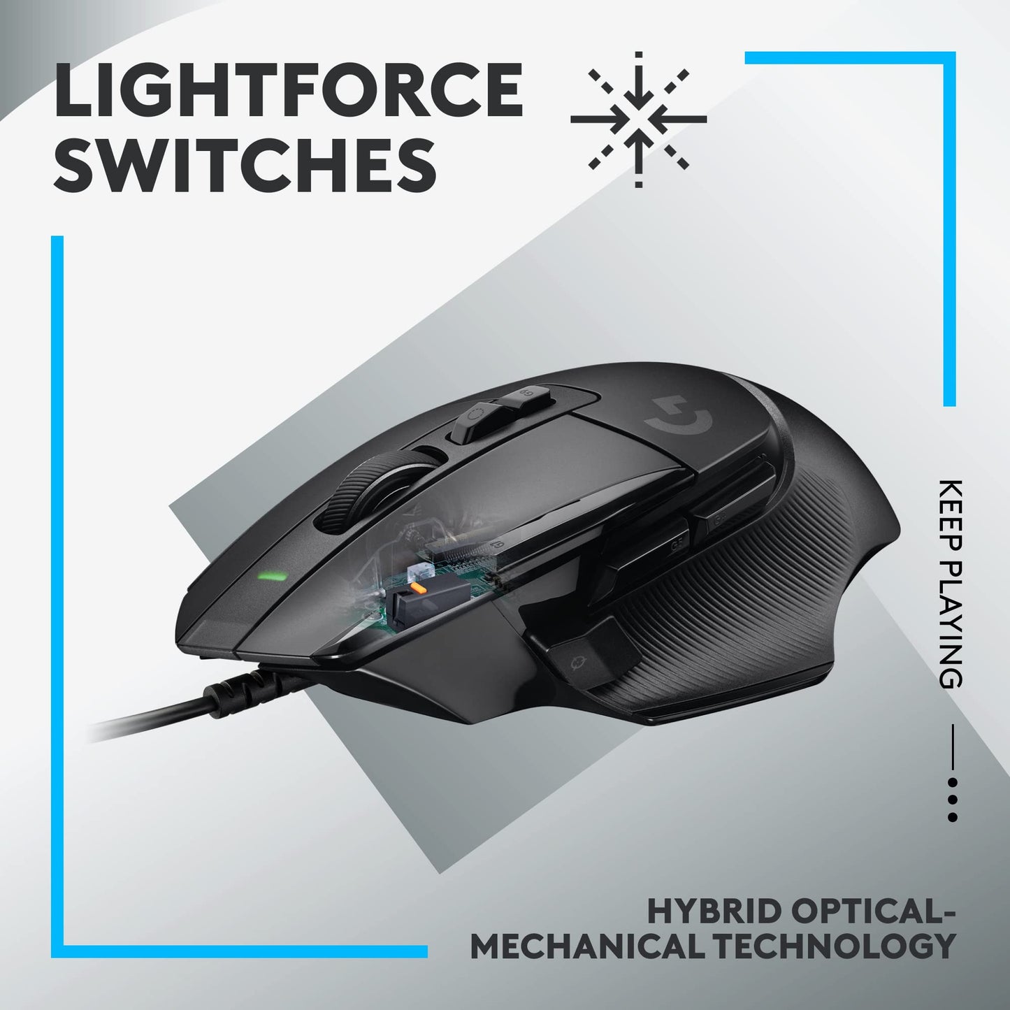 Logitech G502 X Wired Gaming Mouse - LIGHTFORCE Hybrid Optical-Mechanical Primary switches, Hero 25K Gaming Sensor, Compatible with PC/macOS/Windows - Black