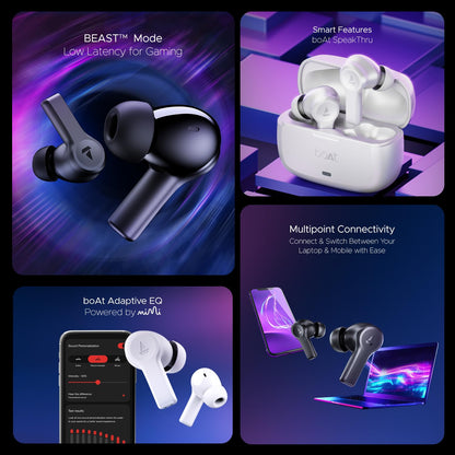 boAt Nirvana Lucid w/ 32 dB ANC, Multi-Point Connectivity, in-Ear Detection, 60HRS Playback, Hearables App, 4 Mics ENx, IPX5 Truly Wireless in Ear Earbuds, TWS Ear Buds(Gunmetal Black)