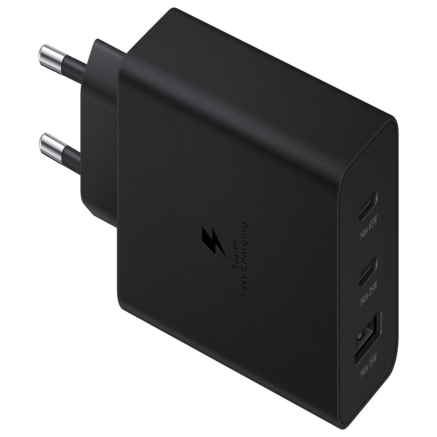 Samsung Original 65W Tri Port,Type-C & USB-A,Super Fast Charger (Cable not Included),Black,Tablet