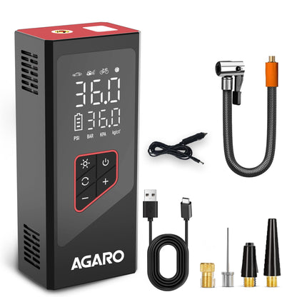 AGARO Regency Cordless Tyre Inflator, Rechargeable, 3 * 2000mAh Batteries, Up to 150 PSI Air Pump for Car, Bike, Foot Balls, Inflatables, Portable Air Compressor, Power Bank, Multipurpose Use