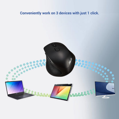 ASUS MW203 Multi-Device Wireless Silent Mouse, 2.4GHz with USB Nano Receiver, 2400 DPI Optical Tracking, 6 Buttons, Compatible with PC/Laptop - Black (MW203 (Black))