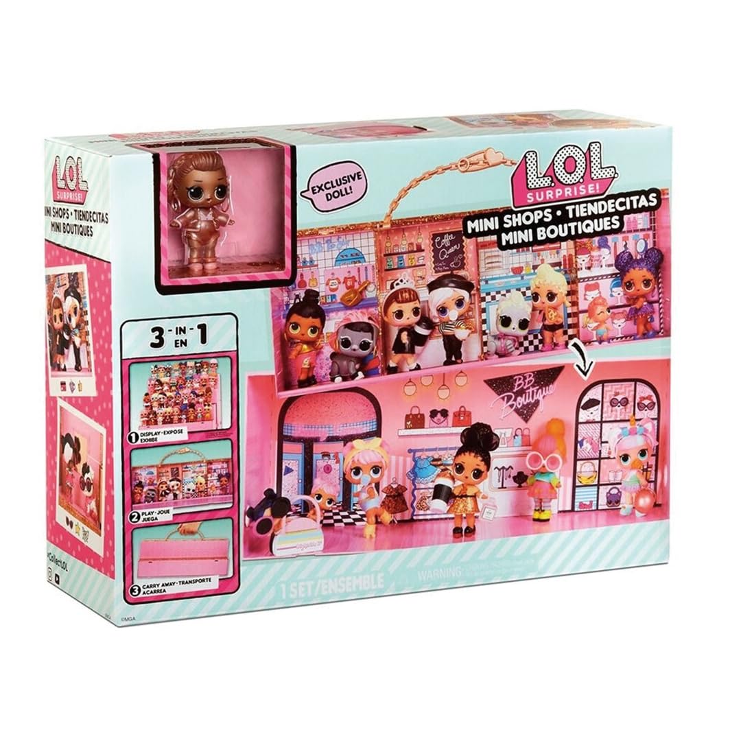 L*O*L. Surprise! Mini Shops Playset - 3-in-1 Kids Toy, Display Case & Carry Case, Includes Exclusive Doll, Holds 55+ Dolls & Accessories, Encourages Creative & Imaginative Play - For Girls Ages 4 Plus