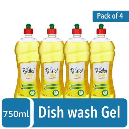 Amazon Brand - Presto! Dish Wash Gel Lemon -750 Ml (Pack Of 4)