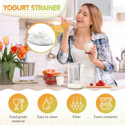 Greek Yogurt Strainer, 1100ml Multi Yoghurt Maker Strainer with Fine Mesh Bag & Lid for Thick Greek Yogurt, Soybean Milk, Kefir, Berries, Soup, Fruit Juice, Coffee