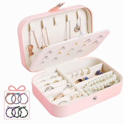 DREAM&GLAMOUR Faux Leather Travel Jewelry Organizer Box, Easy Carry Jewelry Box For Traveling, Gift Jewelry Case For Women, Girls(Earing, Necklace, Ring, Watch, Bracelet, Lovely Pink)