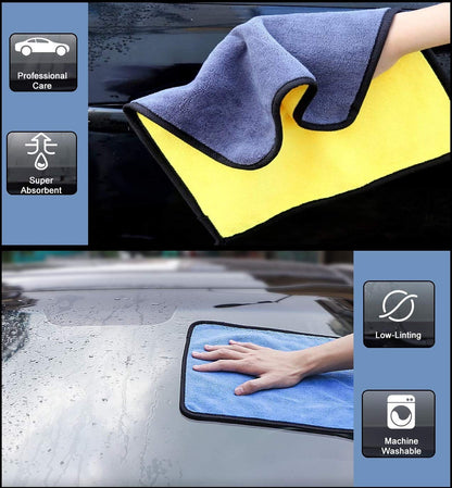 Auto Hub Microfiber Cloth for Car, Double Sided, Extra Thick Plush Microfiber Cloth, Lint-Free, 800 GSM (Size 30cm x 40cm)/Pack of 3, Color: Blue, Yellow, Green, Car Cleaning Cloth