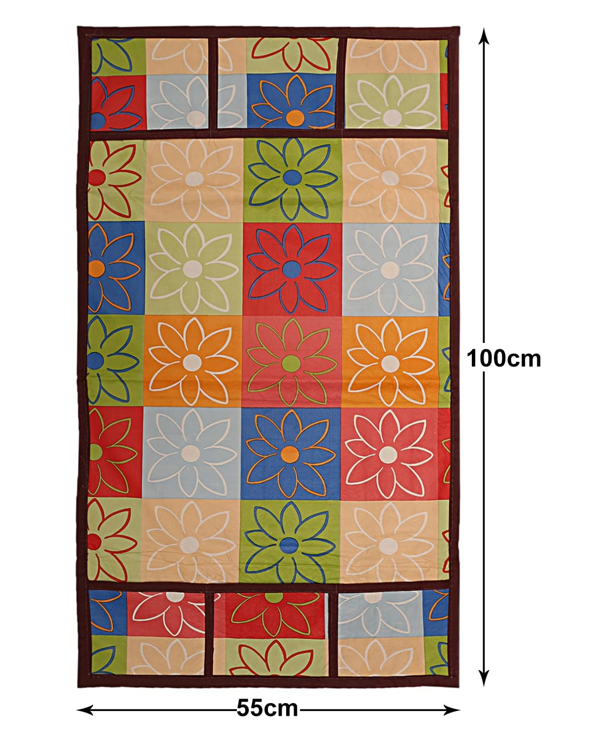 Kuber Industries Multi Floral Print Fridge Cover With Side Pockets|Fridge Top Cover|Refrigerator Cover|Washable Cotton Material|6 Utility Pockets (Multi)