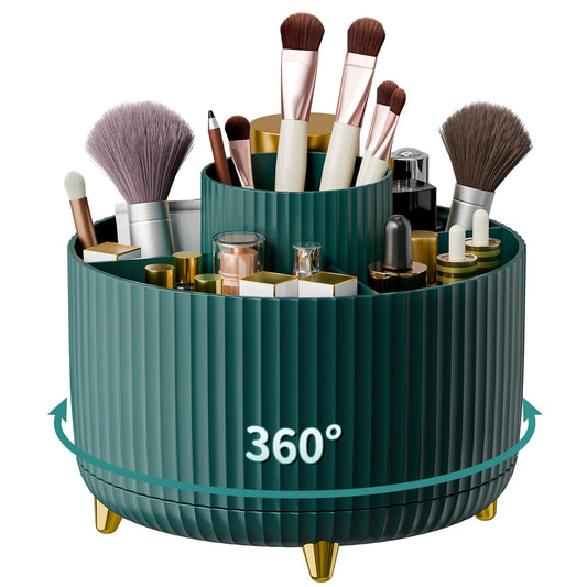 Zeinwap 360° Rotating Makeup Brush Holder Cosmetics Organizer, Makeup Organizers Countertop, Makeup Organization Skincare Storage For Vanity, Desktop, Bathroom (Green)