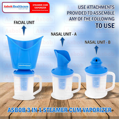 Asbob 3 in 1 steamer for cold and cough, vaporizer steamer for cough,cold and facial, steam inhaler & vapourisers for adult - Blue