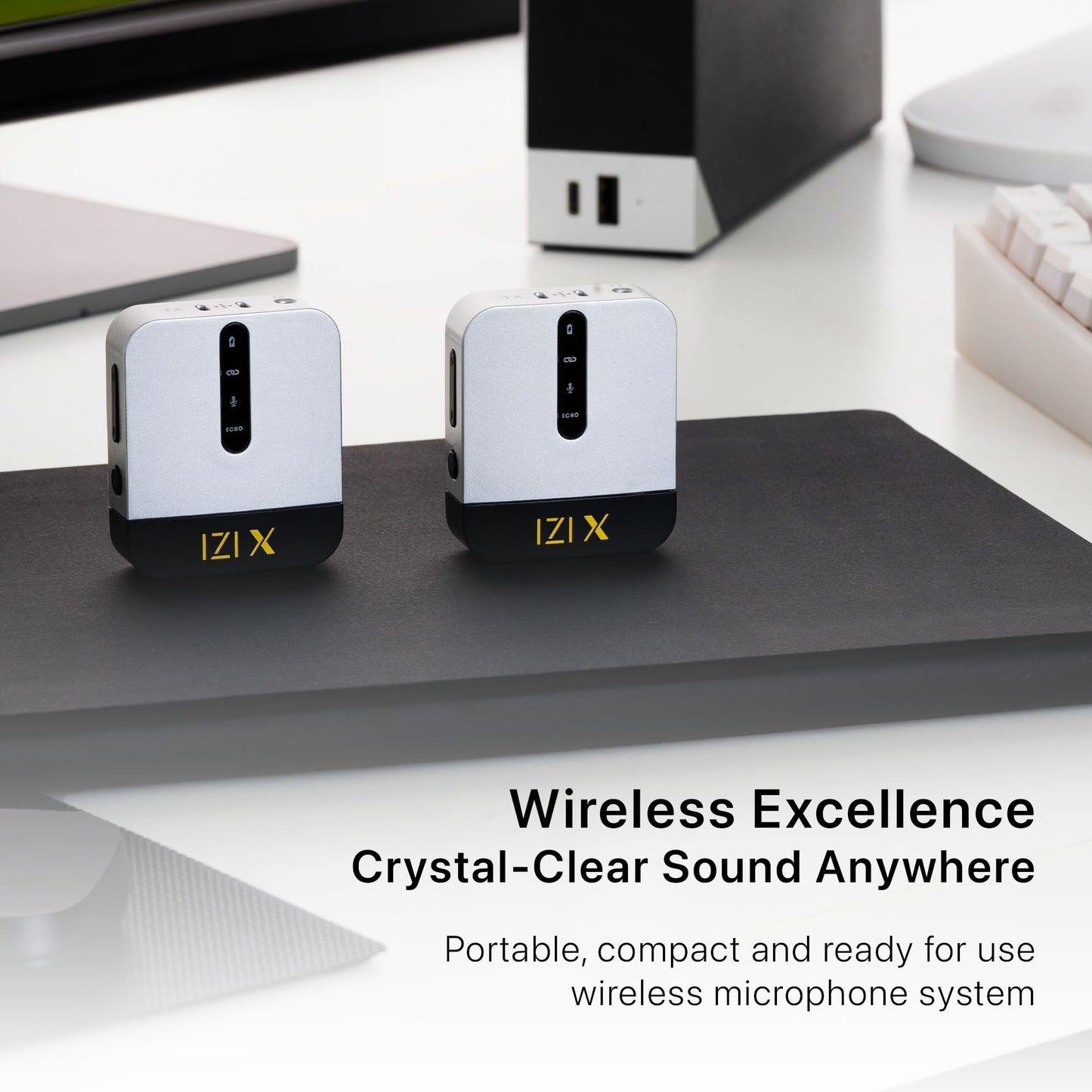 IZI X Dual Channel Wireless Microphone, 360° Omnidirectional, 120M Range, 16Hr Playback, Active Noise Cancellation, Fast Charging, DSLR & Android/iOS Compatible, Ideal for Vlogging