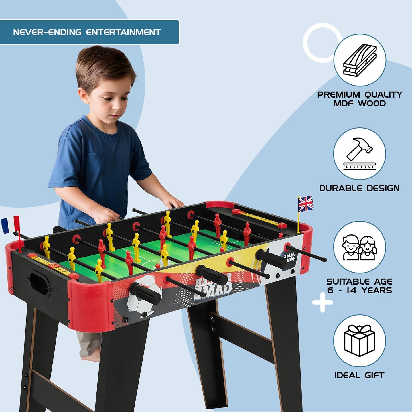 Amazon Brand - Jam & Honey Foosball Table - Big | Indoor Soccer Game for Boys & Girls | Perfect for Home, Resorts, Hotels, Schools | 6 Rows with 6 Handles, 18 Players