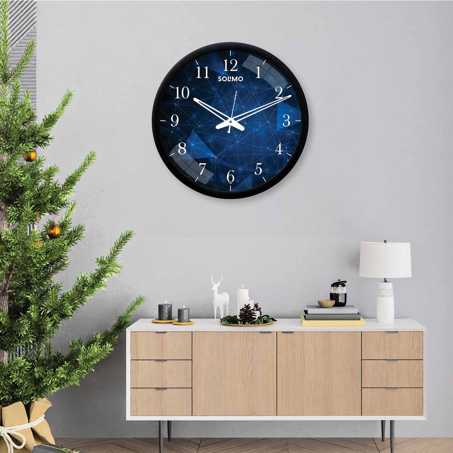 Amazon Brand - Solimo 12-Inch Contemporary Plastic&Glass Analog Wall Clock-Designer(Silent Movement,Black Frame)