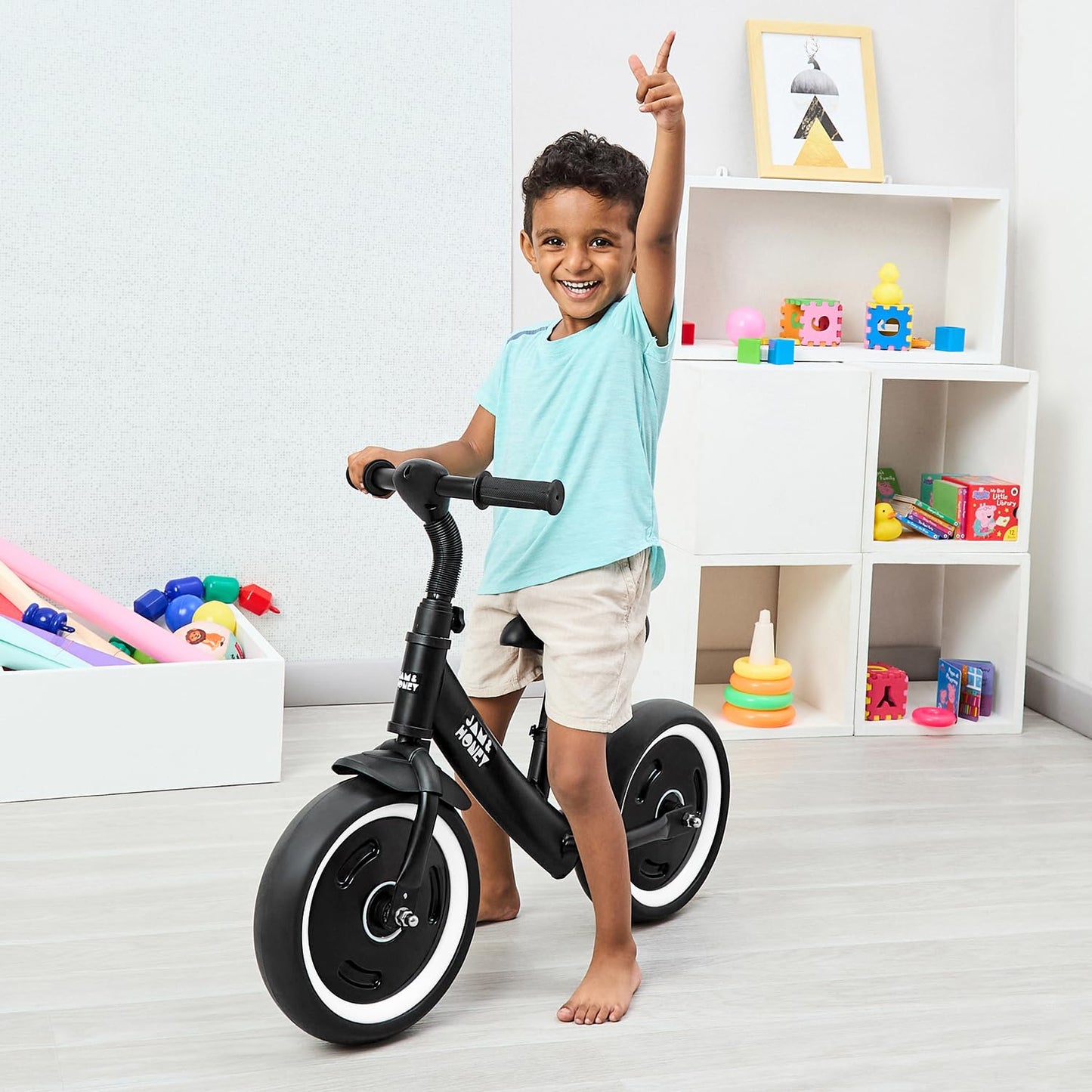 Amazon Brand - Jam & Honey Kids Lightweight Pedal Free Balance Cycle | Safe, Durable, and Made in India | Suitable for Girls and Boys 2-4 Years | BIS Certified (Black)