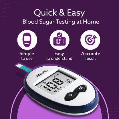 AGARO Glucometer, Blood Glucose Monitoring System with 50pcs Strips & Lancets, Glucometer Machine, Instant Blood Sugar Test at Home, Fast Blood Sugar Testing Device, Simple & Accurate, GLM-76.