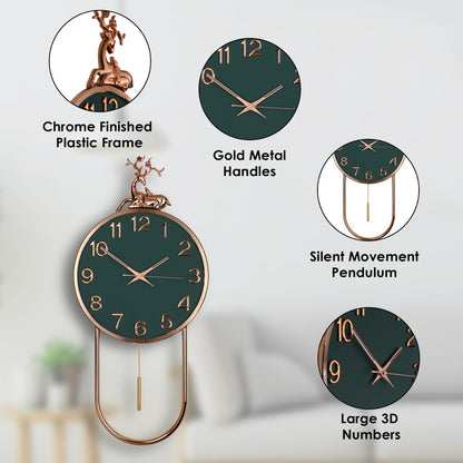 Amazon Brand - Umi Silent Stylish Latest Decorative Home Decor Designer Reindeer Pendulum Wall Clock lolak Big Wall Clock for Living Room Bedroom Home Wall Decoration Gift (36 x 77 cm) UC3432 (Green)