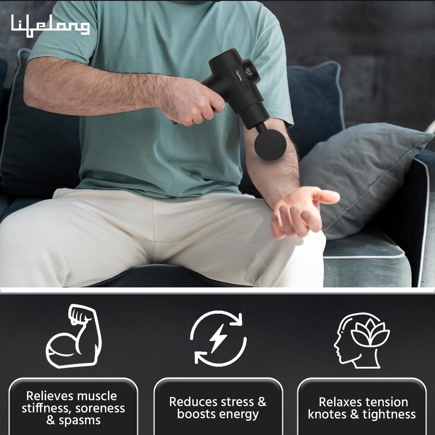 Lifelong Gun Massager Machine for Pain Relief - Body, Neck, Shoulders, Back, Arms & Feet Massager - 6 Speed Settings -7 Heads Attachment (LLGM109, Black)