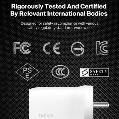 Belkin 60W (30w + 30W) Dual USB-C PPS Fast Charging Wall Charger/Adapter with 4-Port (2 USB-C & 2 USB-A) 2 Meter Power Extender for iPhone 15, 14, 13, 12, iPad & Other USB-C suported Devices - White