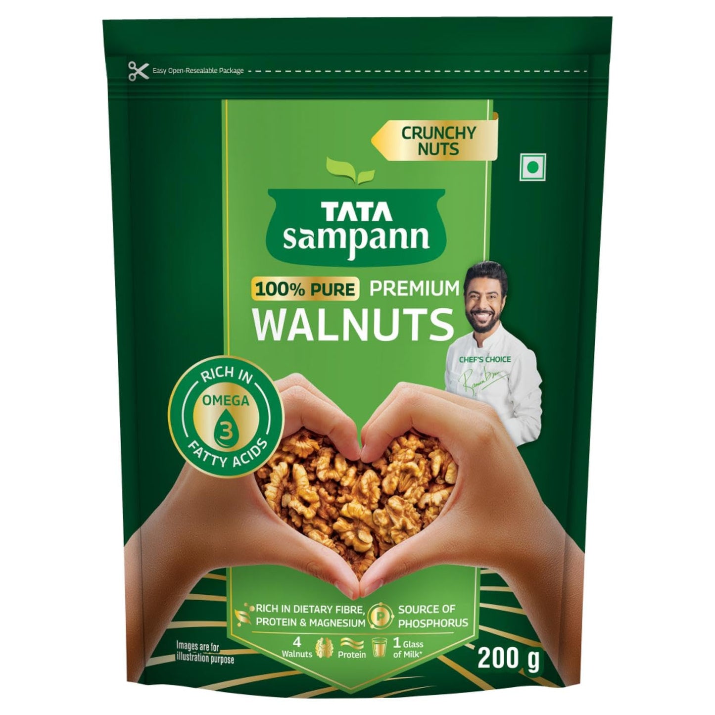 Tata Sampann Pure Walnuts, Crunchy Nuts, Rich in Dietary Fibre, Protein & Magnesium, 200g