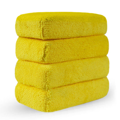 Wavex Microfiber Applicator Car Polish Sponge | Microfiber Applicator Sponge for Car Polish | Great Car Polish Pad Applicator for Ceramic Coating, Waxes, Polishes, Dressers & More - (Yellow 4 pcs)