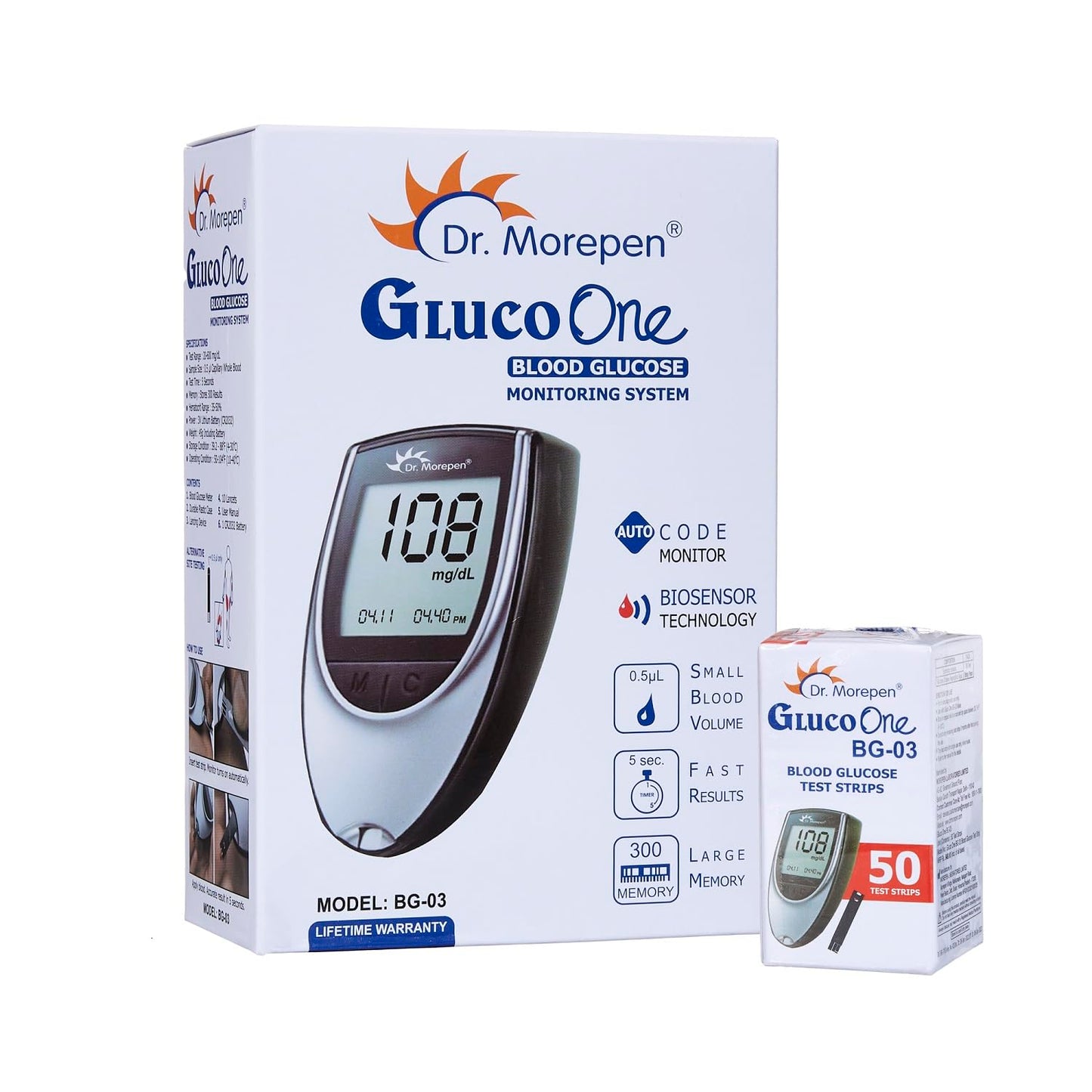 Dr. Morepen BG-03 Gluco One Glucometer Combo, 50 Strips (Multicolor)