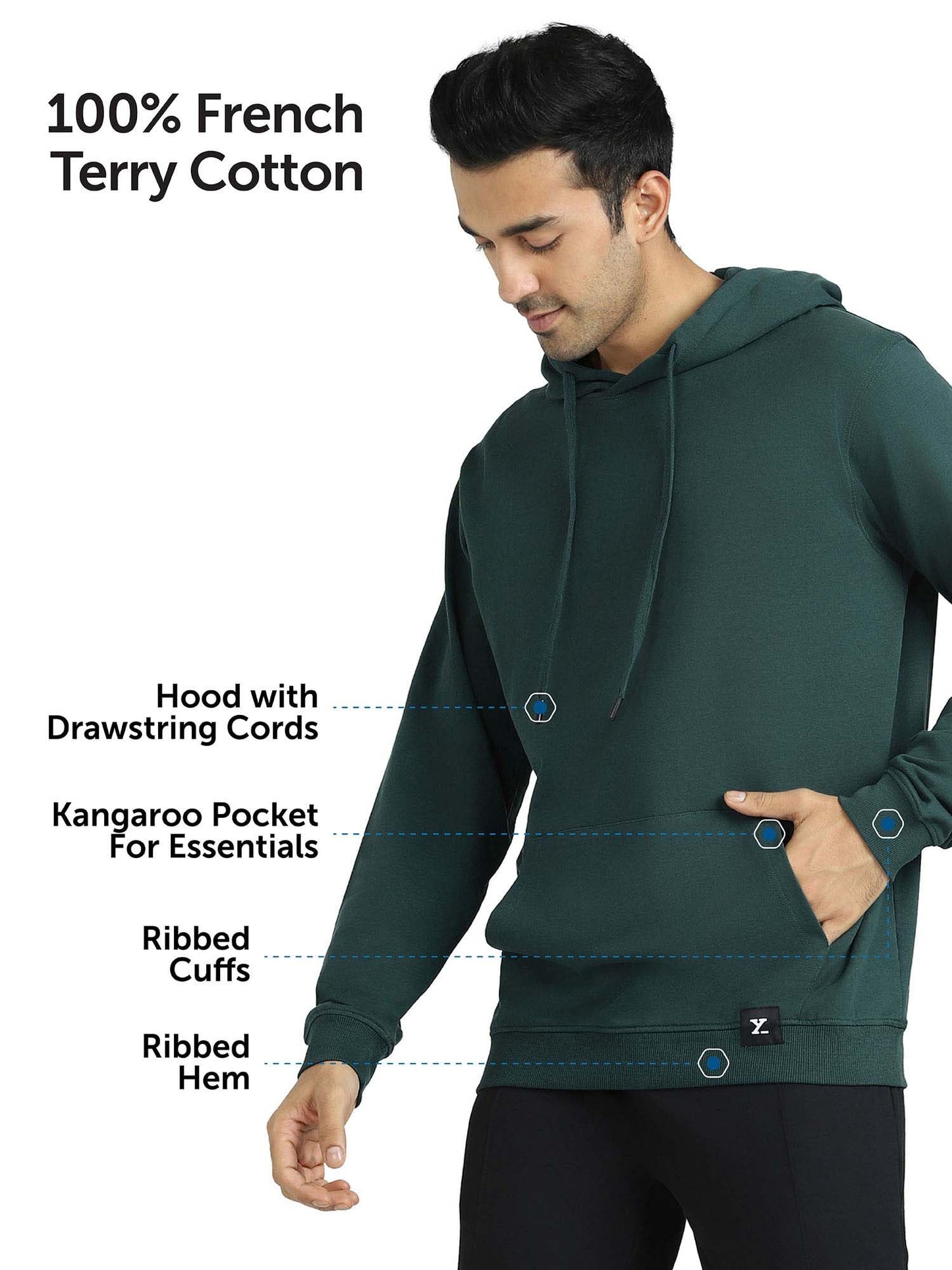 XYXX Men's Relaxed Cotton Neck Hooded Sweatshirt