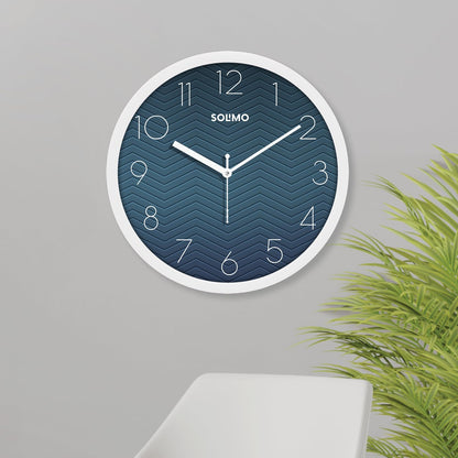 Amazon Brand - Solimo 11-Inch Classic & Modern and Stylish Silent Movement Wall Clock - White & Blue - Analog, Plastic