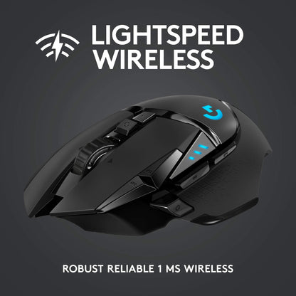 Logitech G502 Lightspeed Wireless Gaming Mouse, Hero 16K Sensor, 16,000 DPI, RGB, Adjustable Weights, 11 Programmable Buttons, Long Battery Life, On-Board Memory, PC/Mac - Black (910005569)