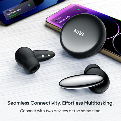 Mivi DuoPods A750 True Wireless Earbuds, 55+ Hrs Playtime, Multi Device Connectivity, AI-ENC for Call Clarity, Type C Fast Charging, Metallic Finish, IPX 4.0, Made in India