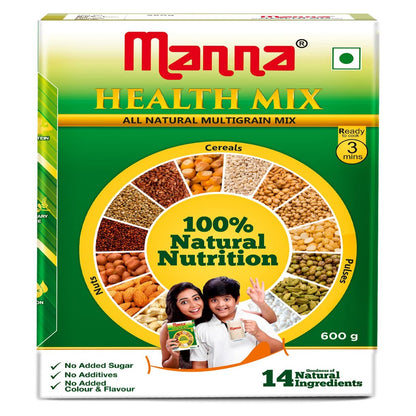 Manna Health Mix, All Natural Kids Nutrition Drink, with 14 ingredients, Zero Sugar. 100% Natural Nutrition 600g