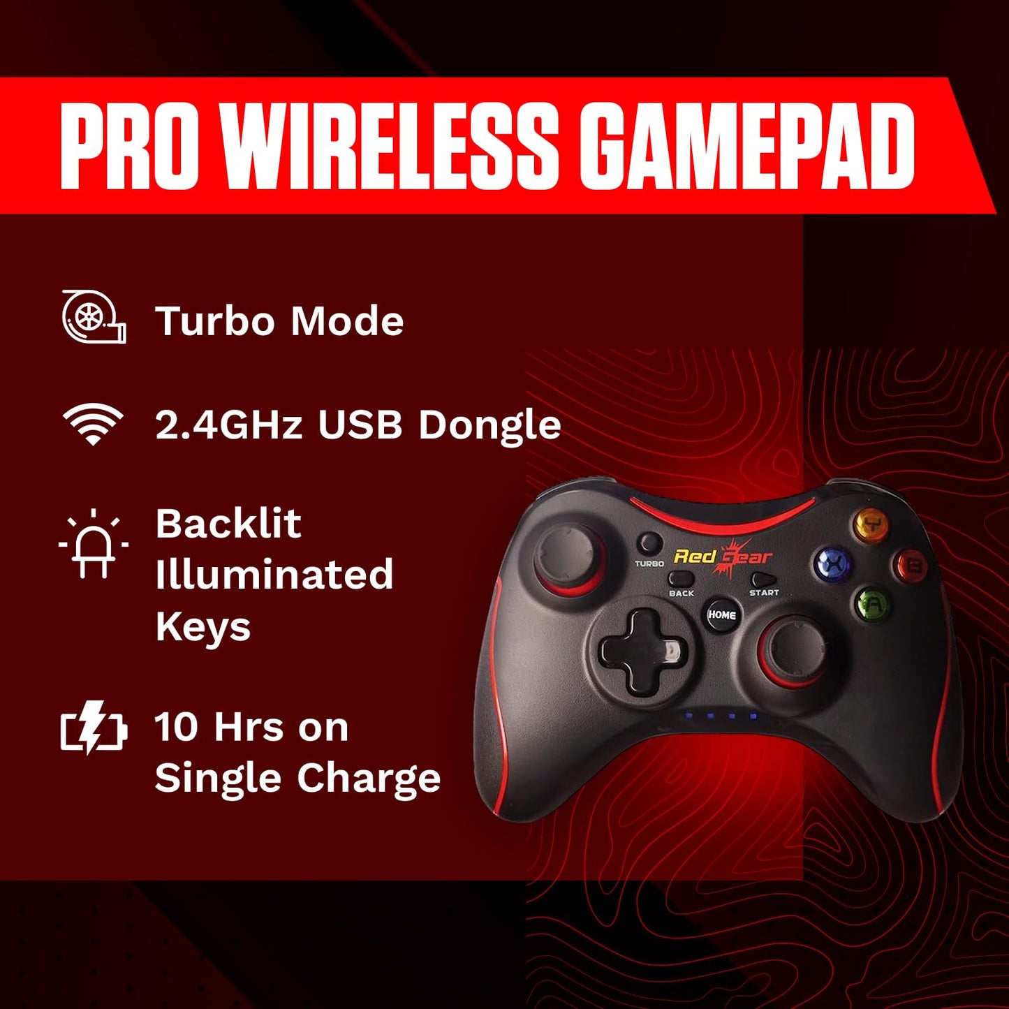 Redgear Pro Wireless Gamepad with 2.4GHz Wireless Technology, Integrated Dual Intensity Motor, Illuminated Keys for PC(Compatible with Windows 7/8/8.1/10 only)