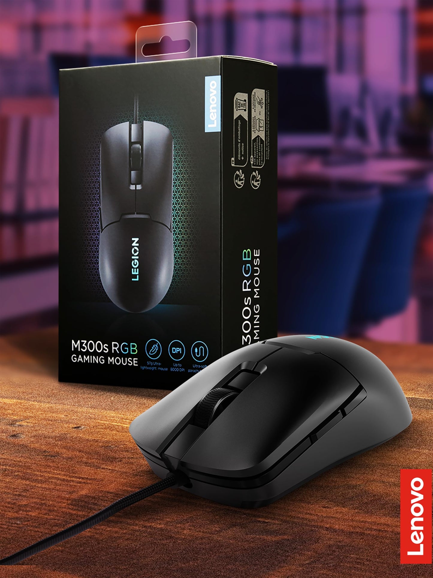 Lenovo Legion M300s RGB Wired Gaming Mouse - 8,000 DPI Adjustable Sensor, 6 Programmable Buttons & 20-Million Clicks Durability with Optimized Comfort (Black), GY51H47350