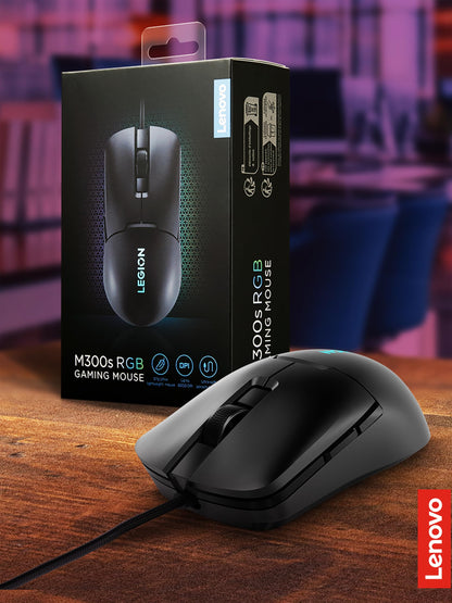 Lenovo Legion M300s RGB Wired Gaming Mouse - 8,000 DPI Adjustable Sensor, 6 Programmable Buttons & 20-Million Clicks Durability with Optimized Comfort (Black), GY51H47350