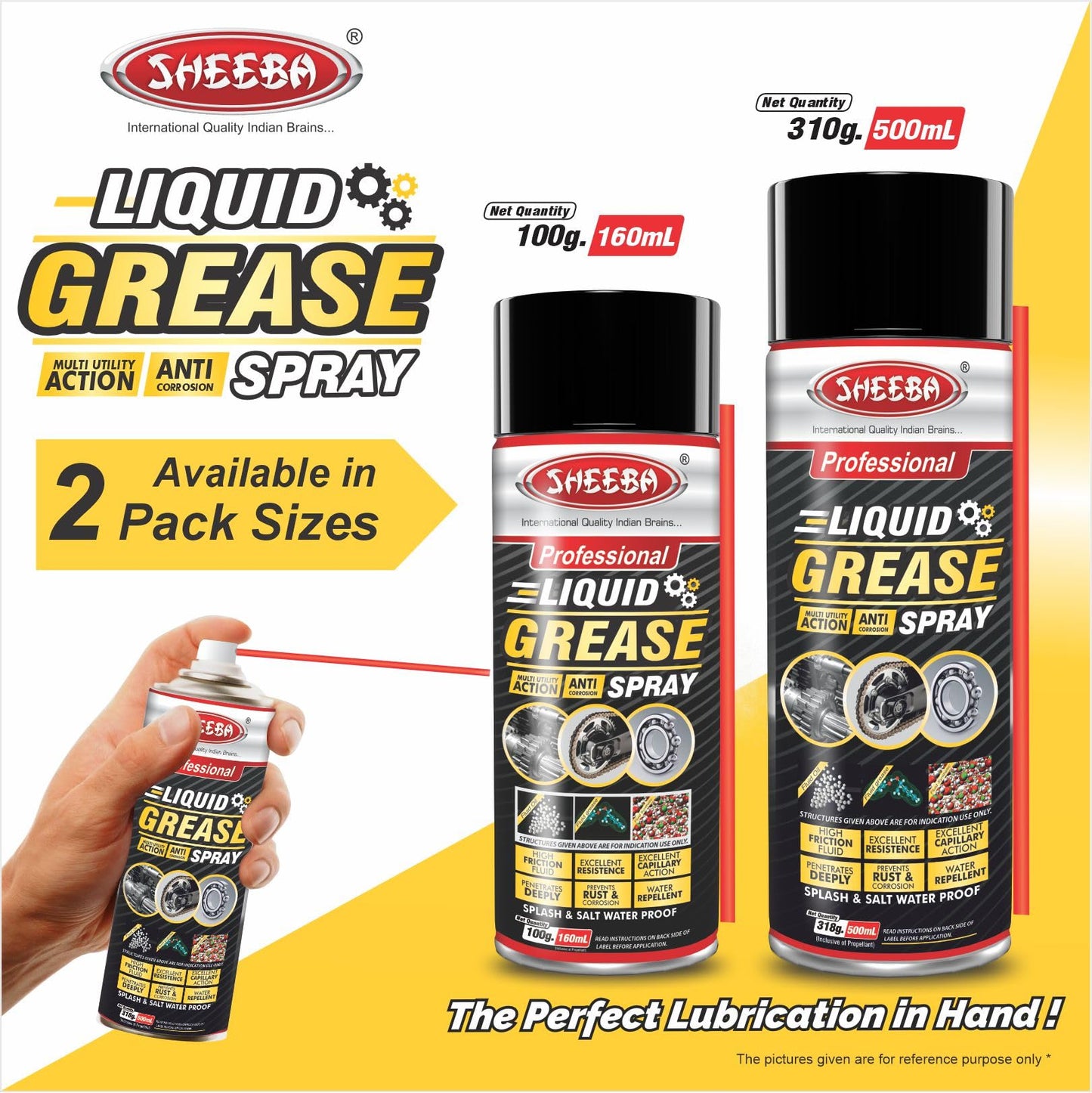 SHEEBA Liquid Grease Spray I High Viscous I Lubricates I Frees Sticky Mechanism I Reduces Squeaky Noise I Long Lasting Protection from Rust and Corrosion - 500mL Pack.