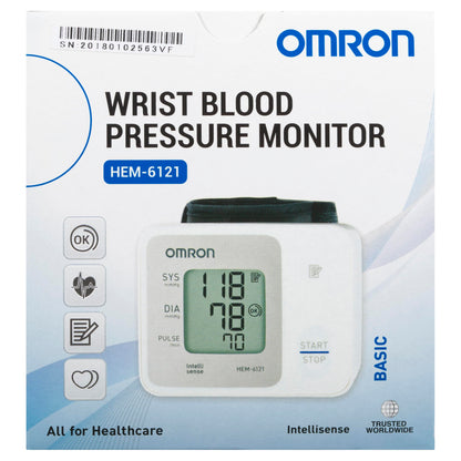 Omron HEM 6161 Fully Automatic Wrist Blood Pressure Monitor with Intellisense Technology, Cuff Wrapping Guide and Irregular Heartbeat Detection for Most Accurate Measurement (White)