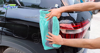 SOFTSPUN Microfiber Cloth for Car 1600 GSM 40x60 cms 1 Pcs Aqua Blue & Grey Twisted Loop Super Absorbent Towel - Edgeless Design with Plush Pile and Lint Free Cloth for Drying and Detailing.