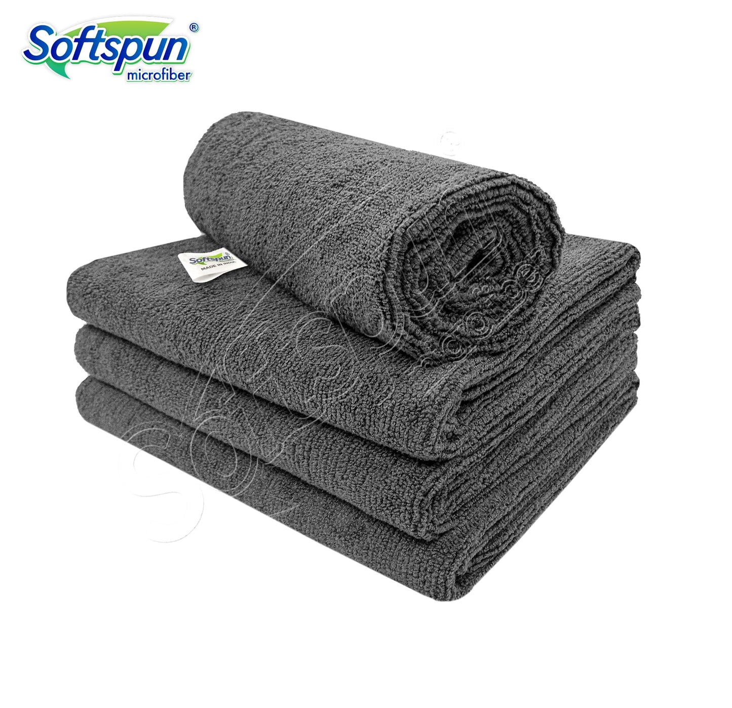 SOFTSPUN Microfiber Cloth - 4 pcs - 40x40 cms - 340 GSM Grey! Thick Lint & Streak-Free Multipurpose Cloths - Automotive Microfibre Towels for Car Bike Cleaning Polishing Washing & Detailing.…