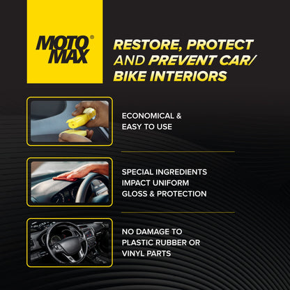 Motomax Dashboard Polish,100ml. Restore, shine dull dashboards. Protect from UV rays, cracking, fading & sun heat. Safe on tyre, rubber, plastic, vinyl parts