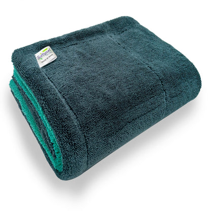 SOFTSPUN Microfiber Cloth for Car 1600 GSM 40x60 cms 1 Pcs Aqua Blue & Grey Twisted Loop Super Absorbent Towel - Edgeless Design with Plush Pile and Lint Free Cloth for Drying and Detailing.