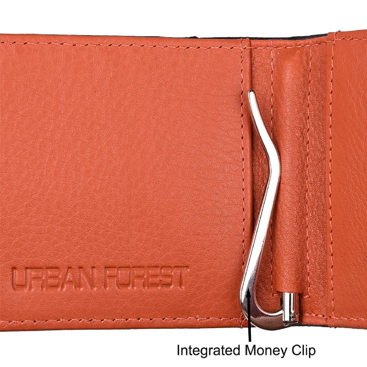 URBAN FOREST Eddy Black/Orange Money Clip Leather Wallet for Men - Minimal Leather Wallet for Men