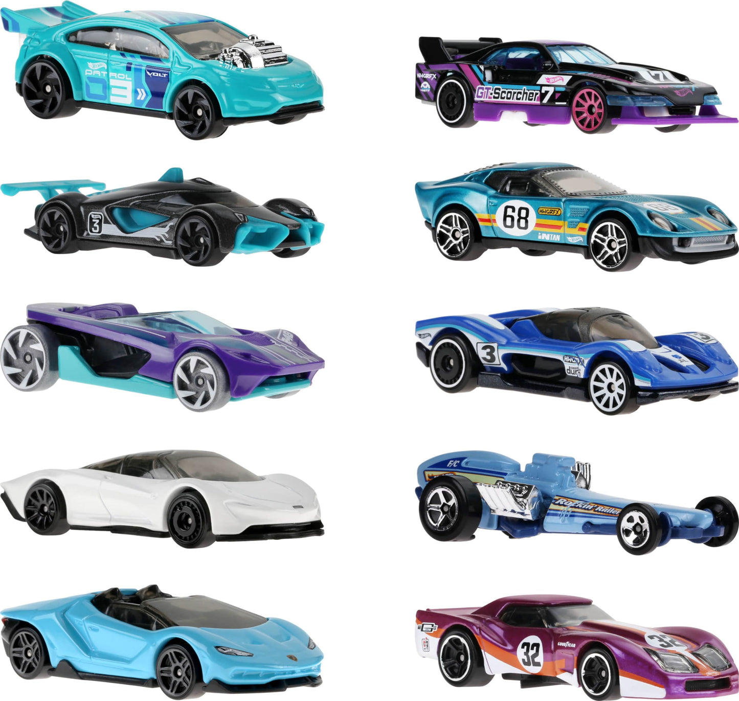 Hot Wheels Toy Cars, 10-Pack of Race Cars, Includes 1:64 Scale Corvette, Lamborghini, McLaren Originals