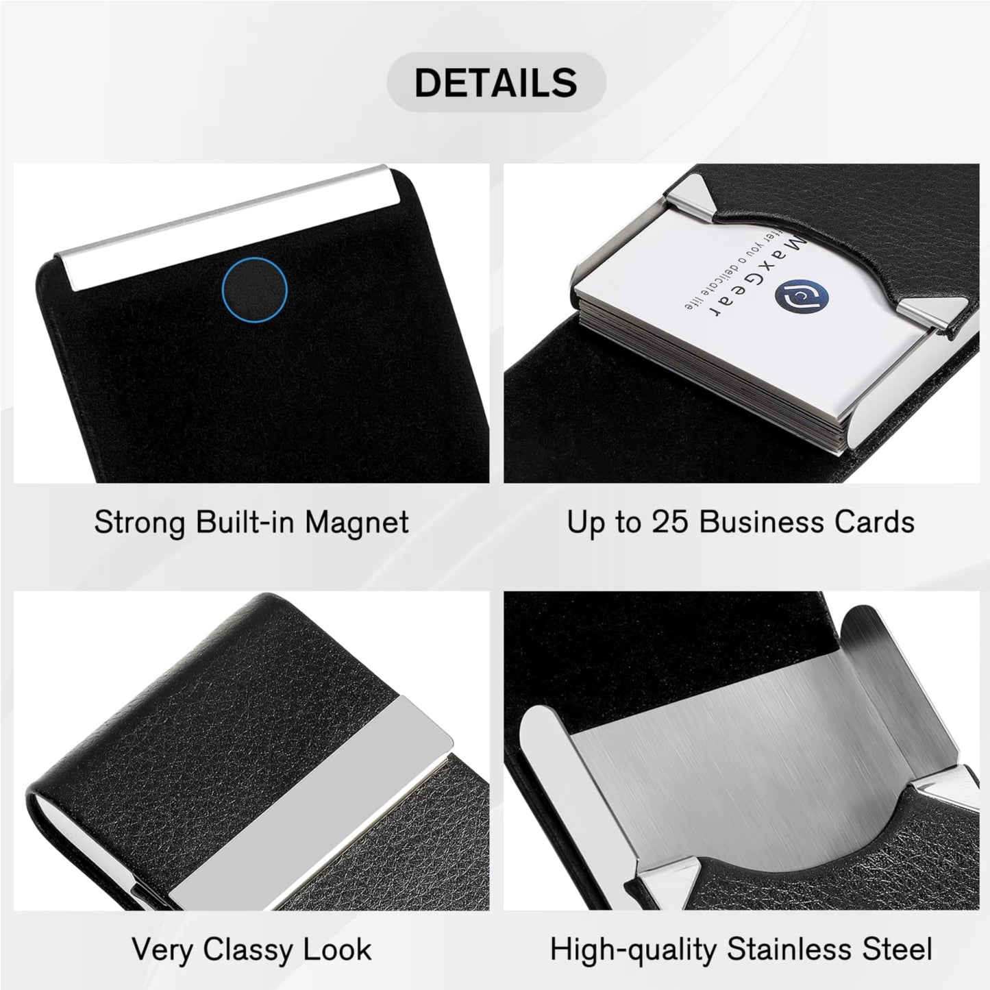 Storite Vertical Card Holder, PU Leather and Stainless Steel Credit Card Wallet, Business Card Holder for Men and Women (Black)