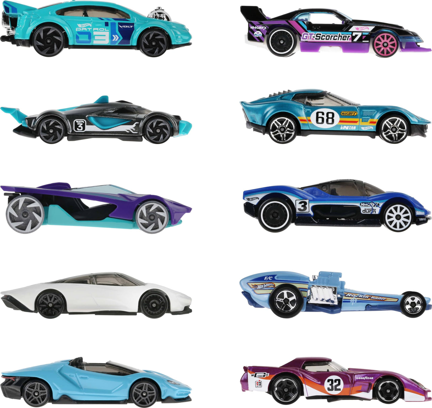 Hot Wheels Toy Cars, 10-Pack of Race Cars, Includes 1:64 Scale Corvette, Lamborghini, McLaren Originals