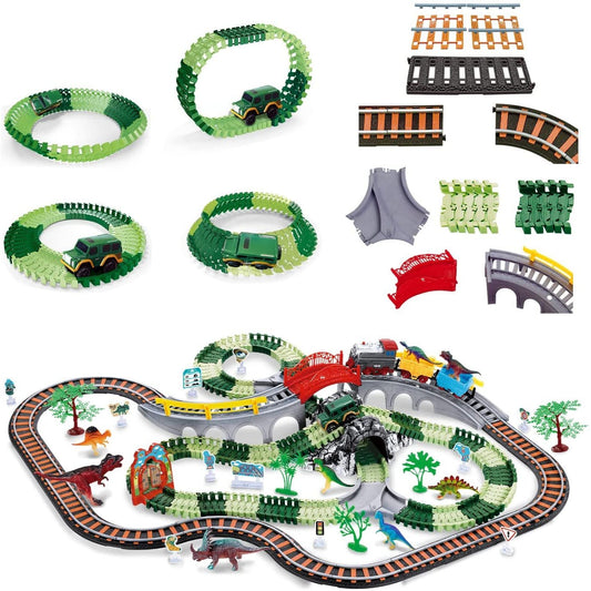 SOFTIES Toy Train with Track Set - Train Toys for Kids 5 Years & Up - Includes Car Racing Track for Kids, Dinosaur Toys for Kids 7 Years & Older - Ideal Train Set for Boys 7-14 Years