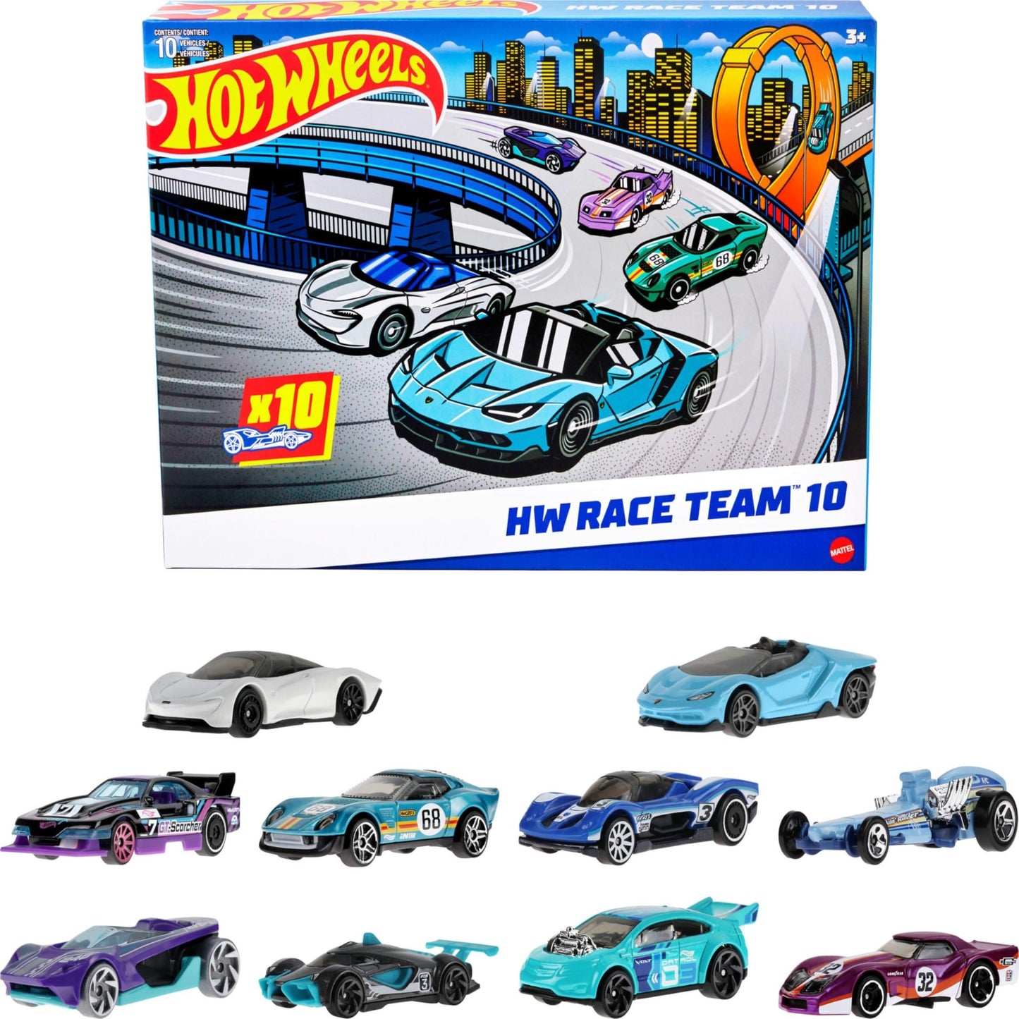 Hot Wheels Toy Cars, 10-Pack of Race Cars, Includes 1:64 Scale Corvette, Lamborghini, McLaren Originals