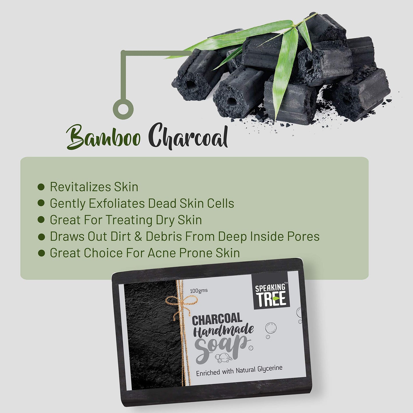 Speaking Tree Specially Formulated and Cold Processed Deodorizing Bamboo Charcoal Handmade Soap to Cleanse Skin Naturally and A Beautifully Refreshing Aroma (100 Gm)