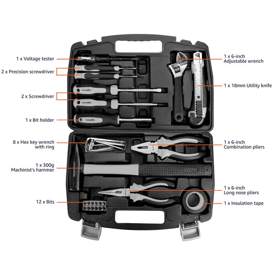 amazon basics 32 Piece Household Tool Set, steel alloy