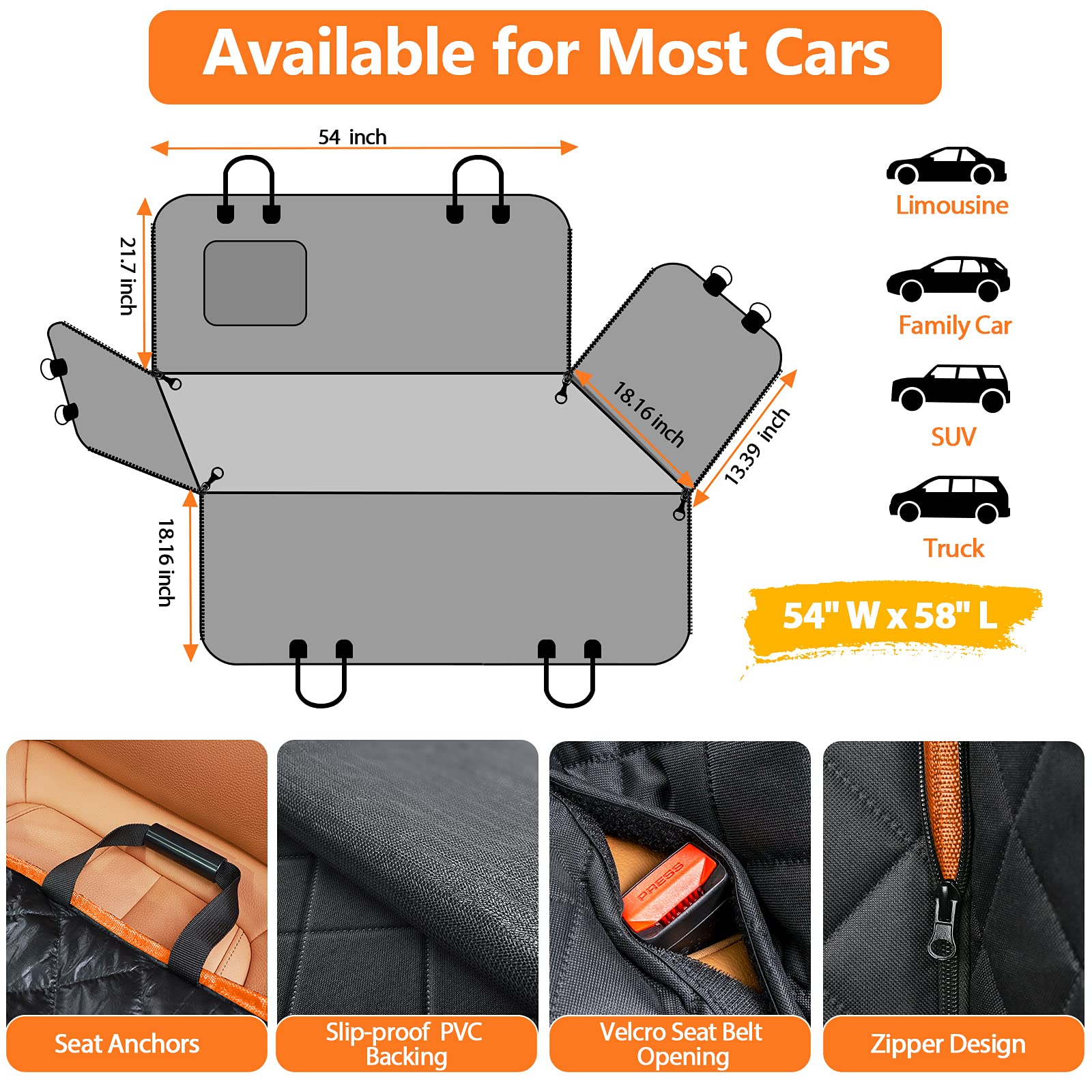 Dimensions of URPOWER Polypropylene Dog car Seat Cover